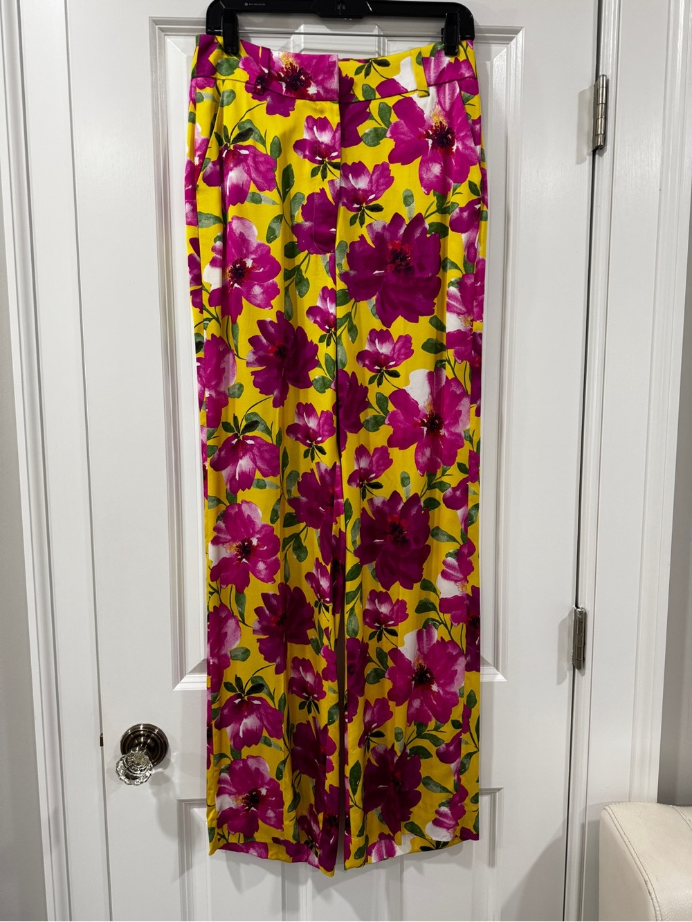 Floral Wide-Leg Pants in Yellow and Magenta